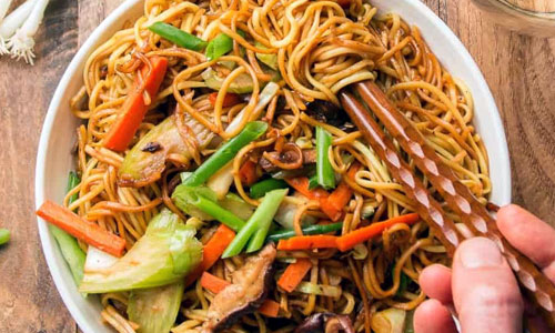 Vegetable Chow Mein with fresh cabbage and noodles